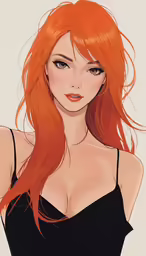 anime illustration with red hair and black dress