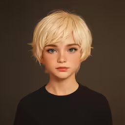 a blonde girl with a short, neat haircut in the studio