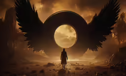 a man standing in front of an enormous bird