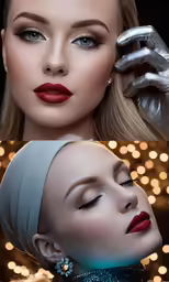the two photos are showing a woman with bright eyes