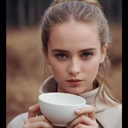 there is a woman that is drinking out of a cup