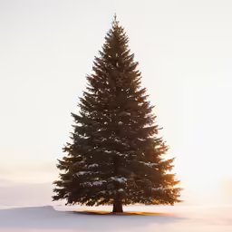 the silhouette of a tall tree and some snow
