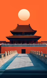 a large building that has a sky line in it