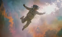a person in an astronaut suit is floating