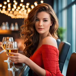 woman drinking wine in front of a light filled room