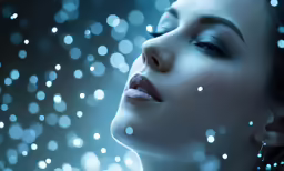 woman face in front of boke wall looking at the rain drops