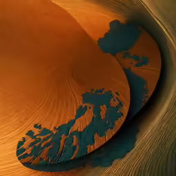 an orange and blue wood is shown in this artistic image