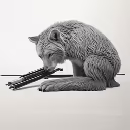 a furry wolf eating something from its tail