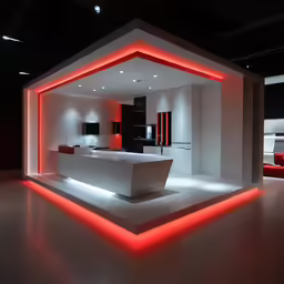 a counter is lit up by red light
