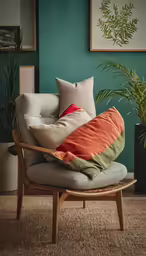 a chair is shown with pillows on top of it