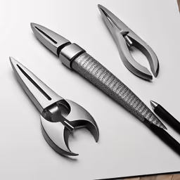 two knives and several other items on a sheet of paper