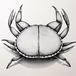 a drawing of a crab in perspective showing the front claws