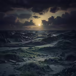 a beach filled with lots of sand under a cloudy sky