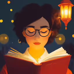 a girl with eye glasses holding a book and reading
