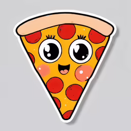 a sticker of a pizza with eyes