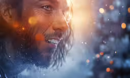 a man with wet hair in a snowy day