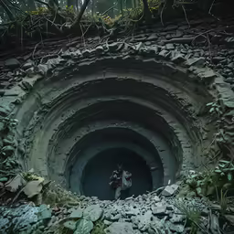 a large pipe with a man in it inside of a tunnel