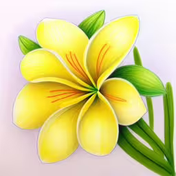 a yellow flower is shown with green stems,a drawing of a yellow flower with long green leaves
