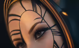 close - up of eyes, lines and nails on eyelashes with gold trim