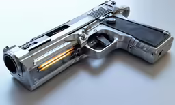 a toy gun with its light on is in the foreground