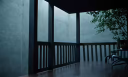 an empty room with a chair near it