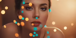 woman with colorful glitter on face posing for a photo