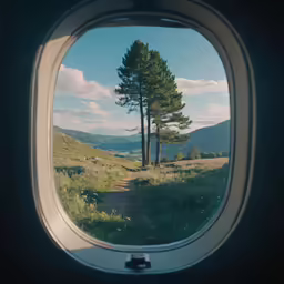 looking at a view of a tree from an airplane window