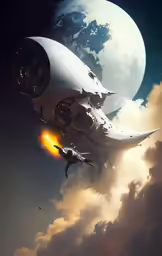 two spaceships flying over a planet in the sky