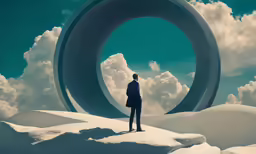 a man standing in front of a sculpture