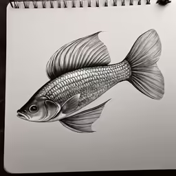 a pencil drawing of a fish on a sheet of paper