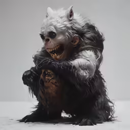 there is a white creature with black hair