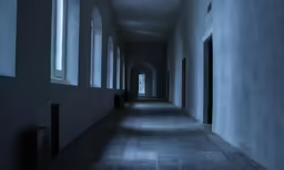 a dimly lit hallway of some kind