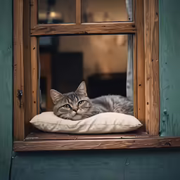 a cat that is laying on a cushion