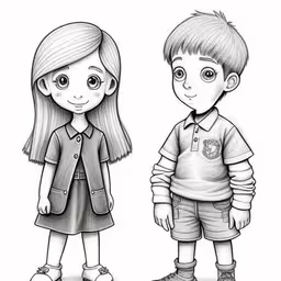 two little boys and a girl with big eyes are standing on one side and the other side is full of long hair,the girl and boy have their faces slightly shut