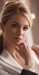 a woman in white and black shirt with bracelet