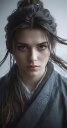 an attractive woman with wind blowing her hair