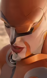 a woman with a futuristic, facial expression is wearing armor and makeup