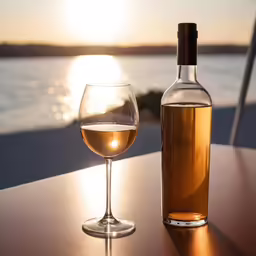 a glass and bottle of wine on a table