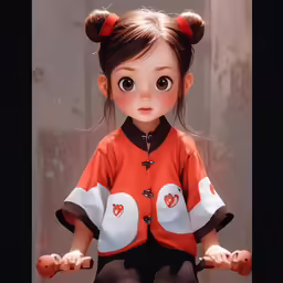 a doll with big eyes and a red shirt