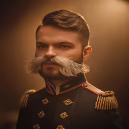a man with a mustache in uniform posing for a photo