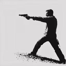 a silhouette of a man pointing a gun