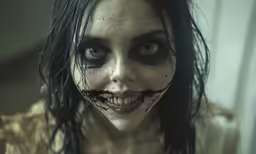 a female with long black hair and makeup
