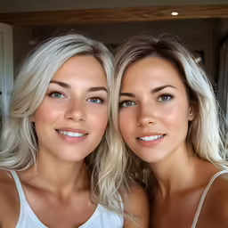 two women in white tank tops standing together