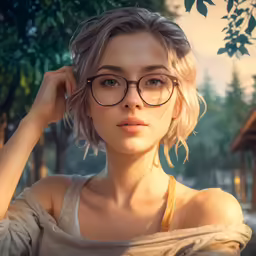the woman in the glasses is posing for the camera