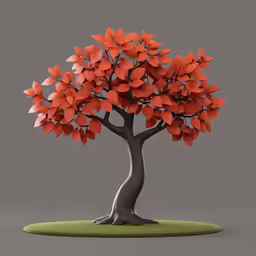 a paper - like tree with red leaves in the branches