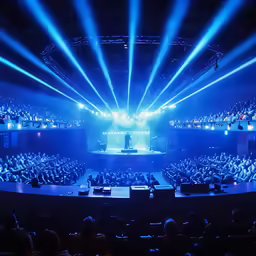 a large auditorium filled with people watching a performance