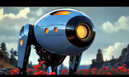 a large, futuristic robot with lights on its face