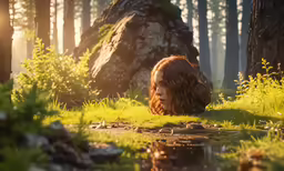 a person sitting on grass in front of trees