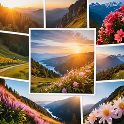 multiple photos with a variety of flowers growing