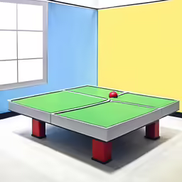a ping pong table in a room with bright colors